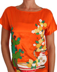 Dolce & Gabbana Silk Orange Lemon Crystal T-shirt Top