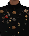 Dolce & Gabbana Black Embellished Floral Military Jacket Vest