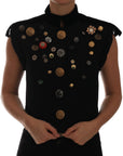 Dolce & Gabbana Black Embellished Floral Military Jacket Vest