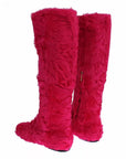 Dolce & Gabbana Pink Lamb Fur Leather Flat Boots Shoes
