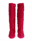 Dolce & Gabbana Pink Lamb Fur Leather Flat Boots Shoes