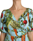 Dolce & Gabbana Multicolor Vegetable Print Silk Top Peplum Wrap Blouse