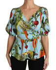 Dolce & Gabbana Multicolor Vegetable Print Silk Top Peplum Wrap Blouse