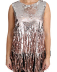 Dolce & Gabbana Golden Pink Sequined Fringe Tank Top