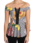 Dolce & Gabbana Black and White Corset Blouse Sicily Lemon Check Top