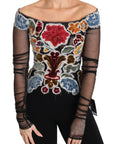 Dolce & Gabbana Black Floral Ricamo Top T-shirt Blouse