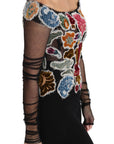 Dolce & Gabbana Black Floral Ricamo Top T-shirt Blouse