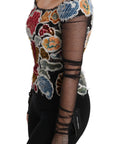Dolce & Gabbana Black Floral Ricamo Top T-shirt Blouse