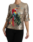 Dolce & Gabbana Gold Sequined Parrot Crystal Blouse