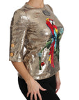 Dolce & Gabbana Gold Sequined Parrot Crystal Blouse