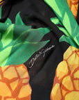 Dolce & Gabbana Black Silk Pineapple Draped Print Wrap Dress