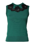 Dolce & Gabbana Green Wool Lace Detail Sleeveless Tank Top