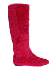 Dolce & Gabbana Pink Lamb Fur Leather Flat Boots