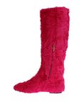 Dolce & Gabbana Pink Lamb Fur Leather Flat Boots