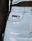 Dolce & Gabbana Black Blue Long Sleeves Denim Mini Dress