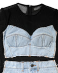 Dolce & Gabbana Black Blue Long Sleeves Denim Mini Dress