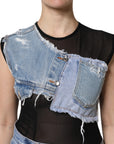 Dolce & Gabbana Black Blue Sleeveless Denim Mini Dress