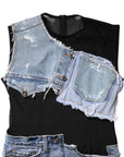 Dolce & Gabbana Black Blue Sleeveless Denim Mini Dress