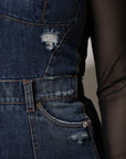 Dolce & Gabbana Black Blue Long Sleeves Denim Mini Dress