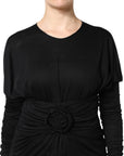 Dolce & Gabbana Black Wool Long Sleeves Sheath Midi Dress