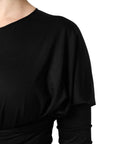 Dolce & Gabbana Black Wool Long Sleeves Sheath Midi Dress