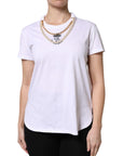 Dolce & Gabbana White Chain Pearl Cotton Round Neck T-shirt
