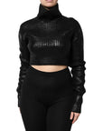 Dolce & Gabbana Black Wool Long Sleeve Turtleneck Cropped Top