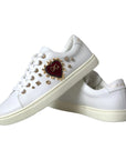 Dolce & Gabbana White Leather Gold Red Heart Sneakers Shoes