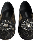 Dolce & Gabbana Black Lace Crystal Ballet Flats Loafer Shoes