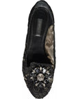 Dolce & Gabbana Black Lace Crystal Ballet Flats Loafer Shoes