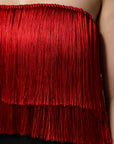 Dolce & Gabbana Red Silk Strapless Fringe Crop Tube Top