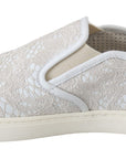 Dolce & Gabbana White Leather Lace Slip On Loafers Shoes