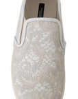 Dolce & Gabbana White Leather Lace Slip On Loafers Shoes