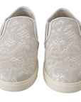 Dolce & Gabbana White Leather Lace Slip On Loafers Shoes