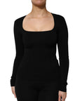 Dolce & Gabbana Black Square Neck Long Sleeves Pullover Top