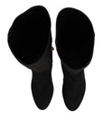 Dolce & Gabbana Black Suede Leather Knee High Boots Shoes