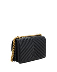 PINKO Black Calf Leather Bos Taurus Shoulder Bag