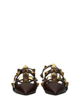 Valentino Garavani Brown Leather Flat Sandals