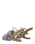 Fendi Gray Mink Slippers