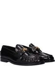 Versace Black Leather Slip-On Loafers