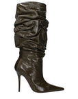 Amina Muaddi Green Leather High Heel Boots