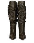 Amina Muaddi Green Leather High Heel Boots