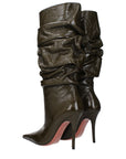 Amina Muaddi Green Leather High Heel Boots