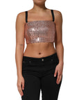 Dolce & Gabbana Pink Sequined Nylon Sleeveless Cropped Top