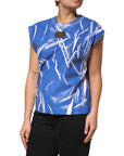 Dolce & Gabbana Blue White Cotton Logo Plaque Women Tank Top