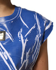 Dolce & Gabbana Blue White Cotton Logo Plaque Women Tank Top