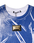 Dolce & Gabbana Blue White Cotton Logo Plaque Women Tank Top