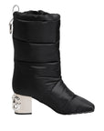 Dolce & Gabbana Black Padded Mid Calf Logo Heel Boots Shoes