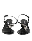 Dolce & Gabbana Black Leather Crystal Ankle Strap Sandals Shoes