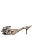 Dolce & Gabbana Multicolor Keira Bow Leather Peep Toe Mules Shoes